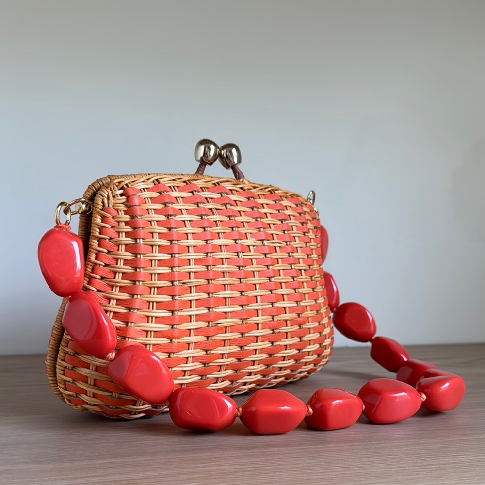 Chic Woven Orange Clutch with Gold Chain - Picture 10 of 10